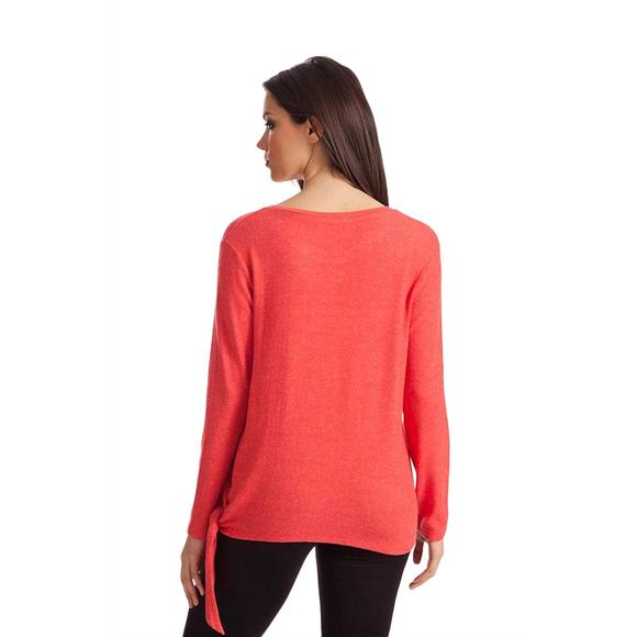 NEW FRENCH KYSS ellie side tie kashmira sweater in coral - Picture 3 of 3